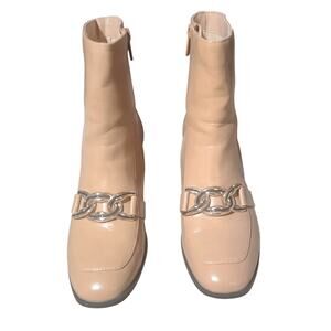 Impo Jeriel Women’s Booties Size 8.5 Beige Faux Leather Block Heel Horsebit EUC